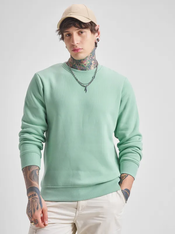 Highlander Men Green Round Neck Pullover Sweatshirt