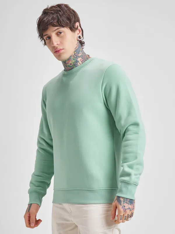 Highlander Men Green Round Neck Pullover Sweatshirt