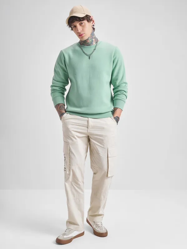 Highlander Men Green Round Neck Pullover Sweatshirt