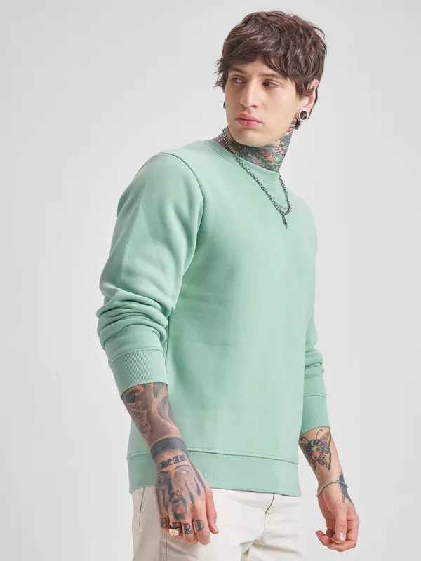 Highlander Men Green Round Neck Pullover Sweatshirt