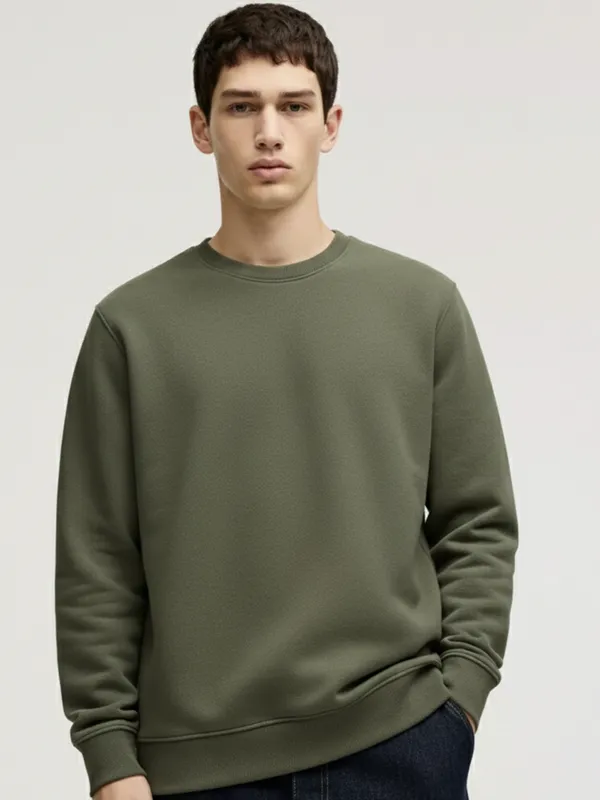 Highlander Men Olive Round Neck Pullover Sweatshirt