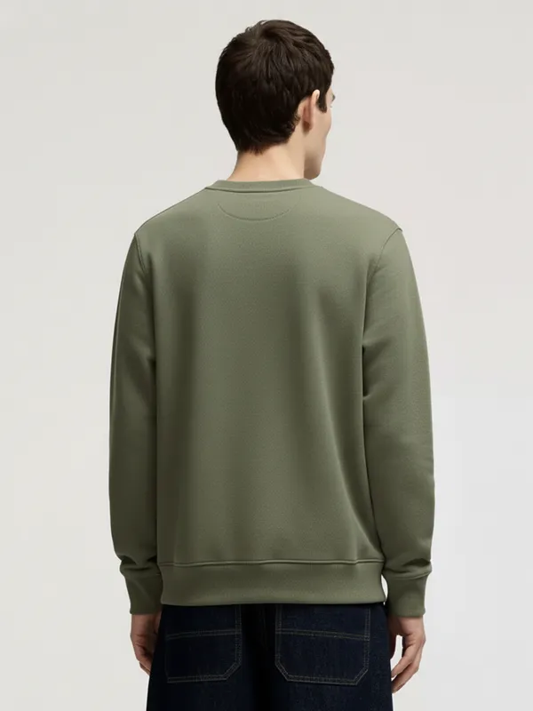 Highlander Men Olive Round Neck Pullover Sweatshirt