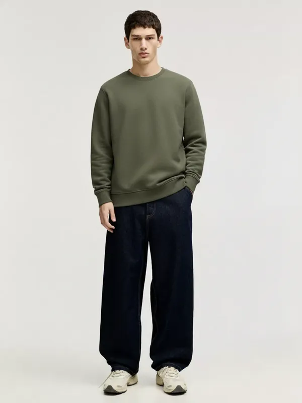 Highlander Men Olive Round Neck Pullover Sweatshirt