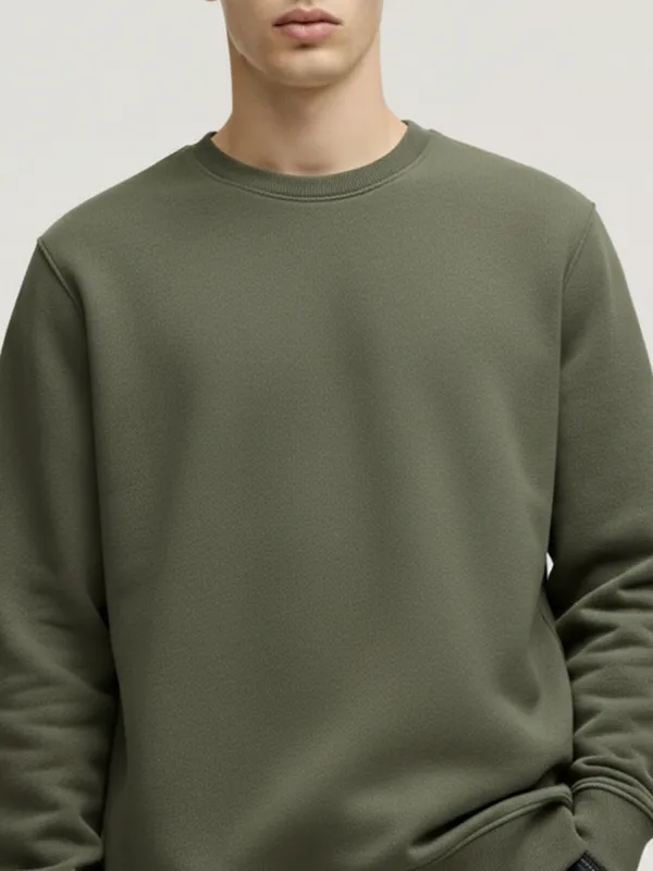 Highlander Men Olive Round Neck Pullover Sweatshirt