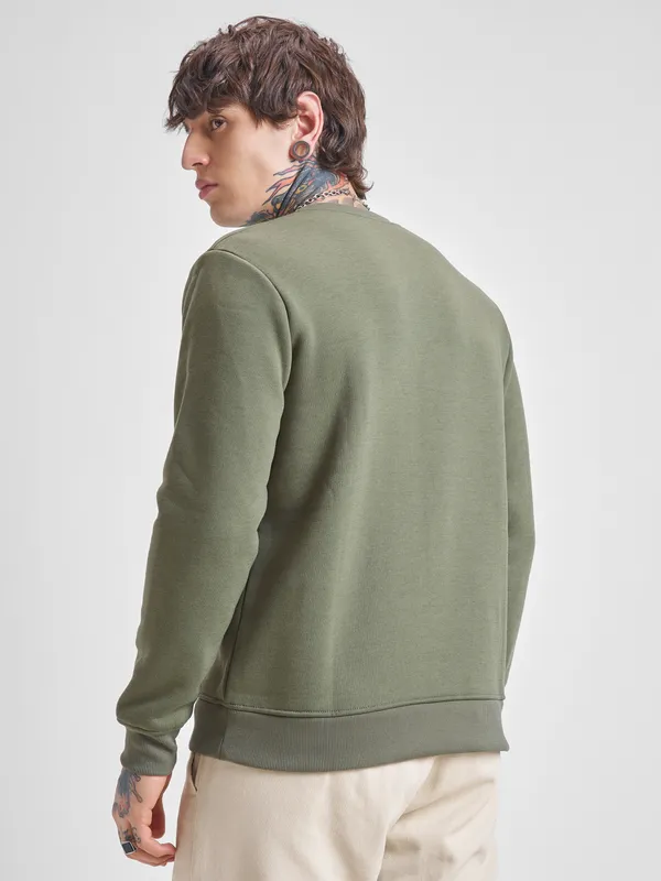 Highlander Men Olive Round Neck Pullover Sweatshirt