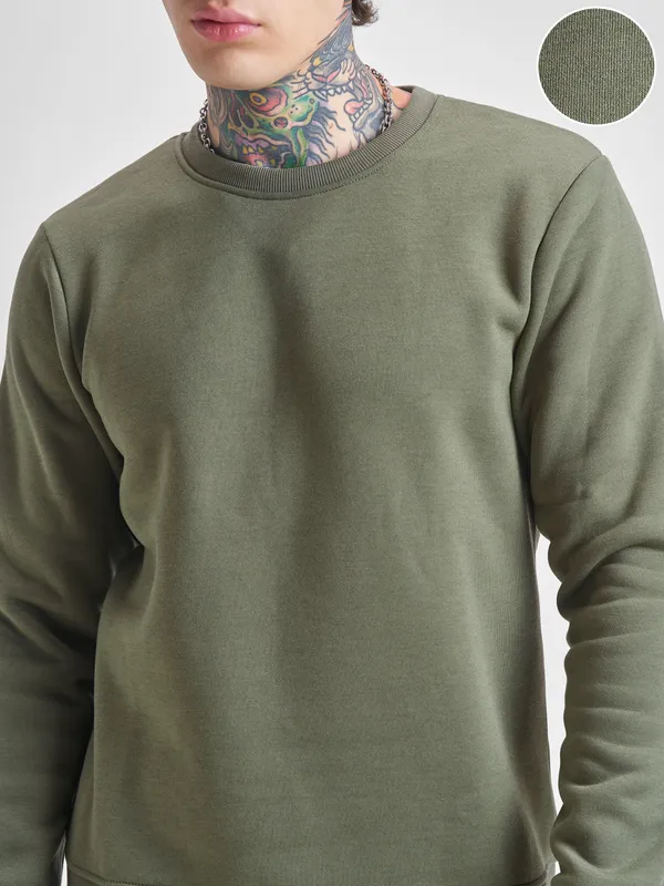 Highlander Men Olive Round Neck Pullover Sweatshirt