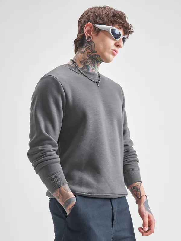 Highlander Men Brown Round Neck Pullover Sweatshirt