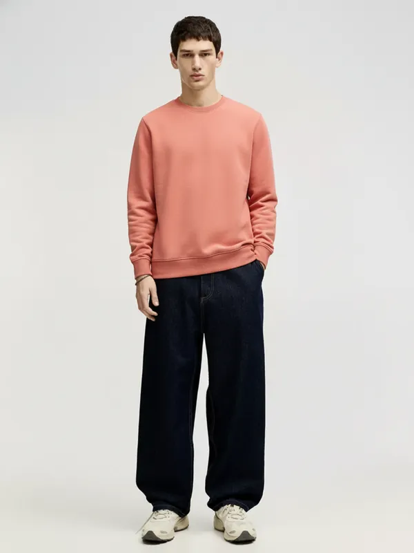 Highlander Men Peach Round Neck Pullover Sweatshirt