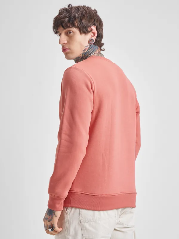 Highlander Men Peach Round Neck Pullover Sweatshirt