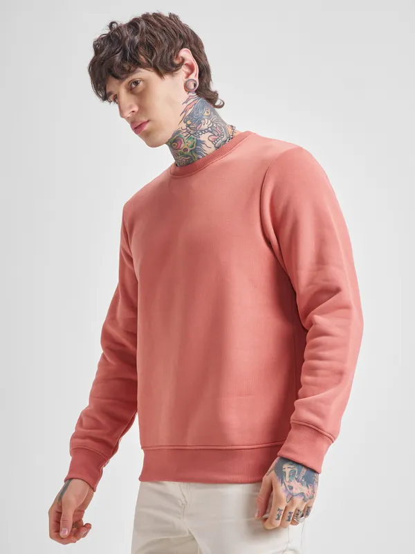 Highlander Men Peach Round Neck Pullover Sweatshirt