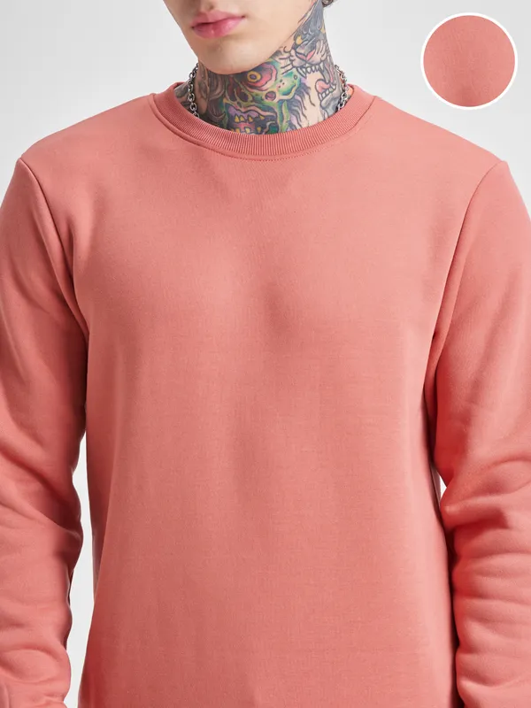 Highlander Men Peach Round Neck Pullover Sweatshirt