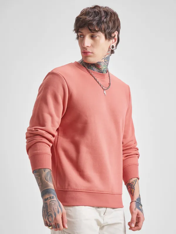 Highlander Men Peach Round Neck Pullover Sweatshirt