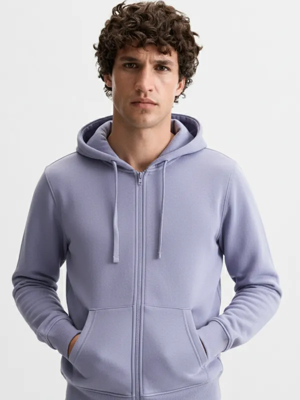 Highlander Men Blue Hooded Front-Open Sweatshirt