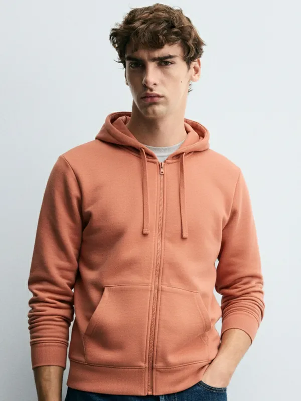 Highlander Men Pink Hooded Front-Open Sweatshirt