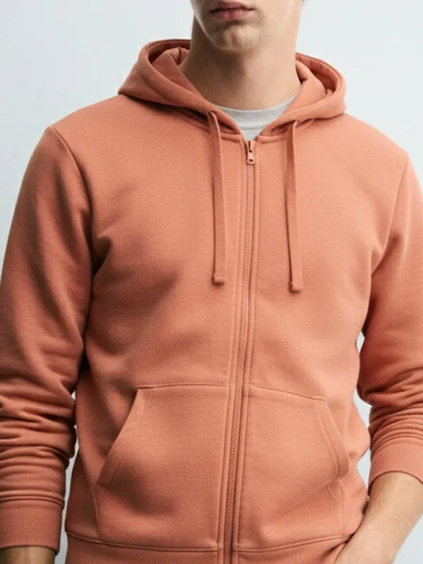 Highlander Men Pink Hooded Front-Open Sweatshirt