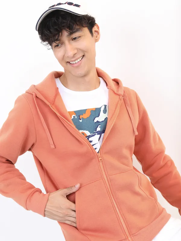 Highlander Men Pink Hooded Front-Open Sweatshirt