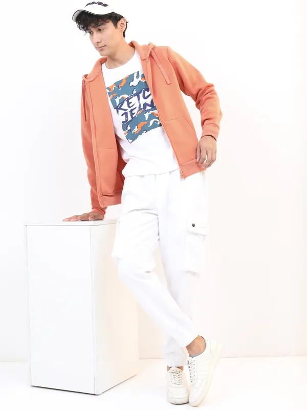 Highlander Men Pink Hooded Front-Open Sweatshirt