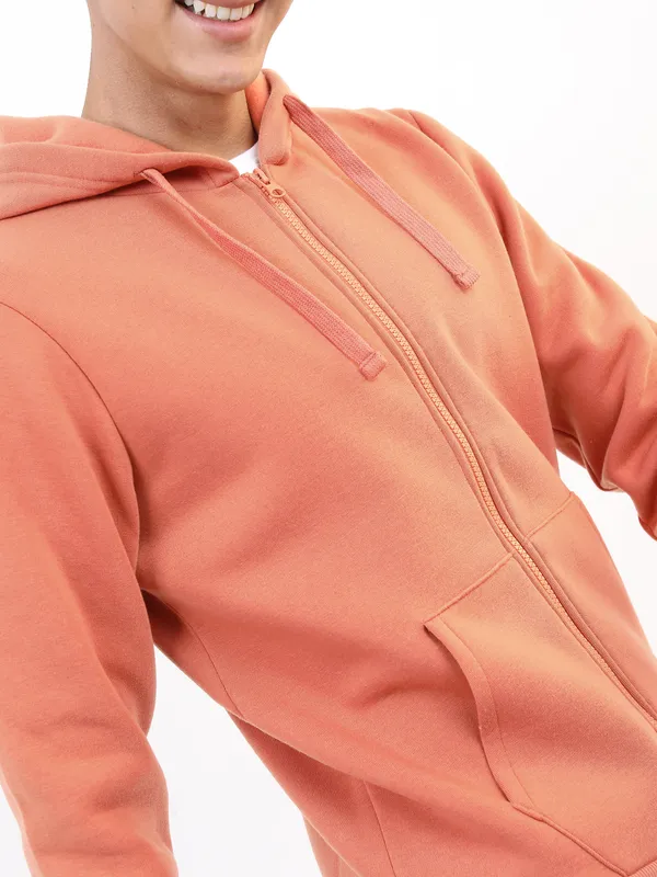 Highlander Men Pink Hooded Front-Open Sweatshirt