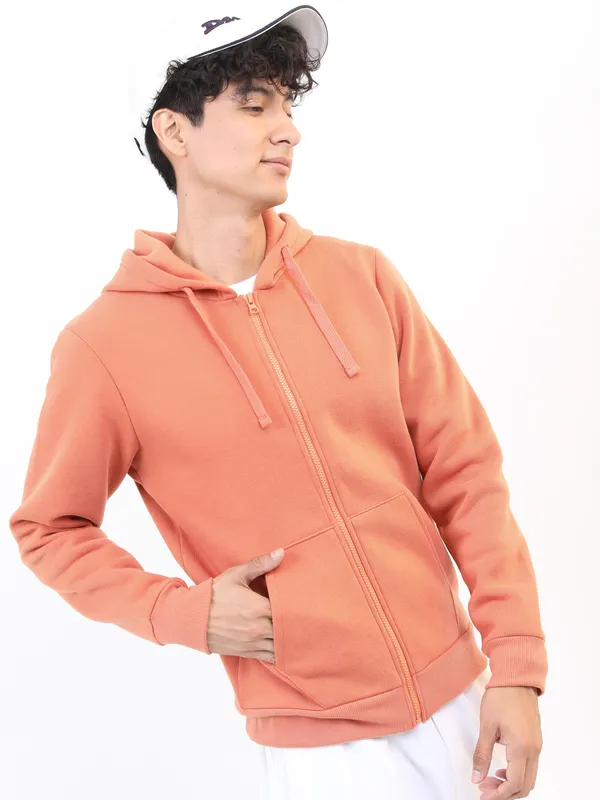 Highlander Men Pink Hooded Front-Open Sweatshirt