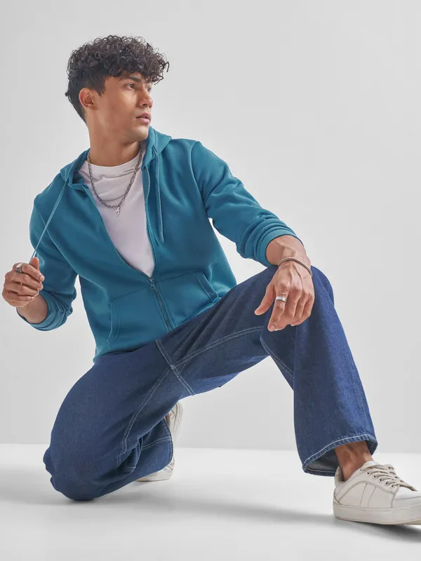 Highlander Men Teal Hooded Pullover Sweatshirt