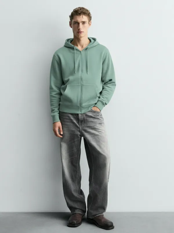 Highlander Men Blue Hooded Front-Open Sweatshirt