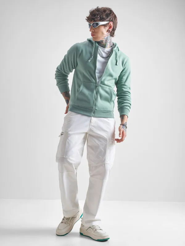 Highlander Men Blue Hooded Front-Open Sweatshirt