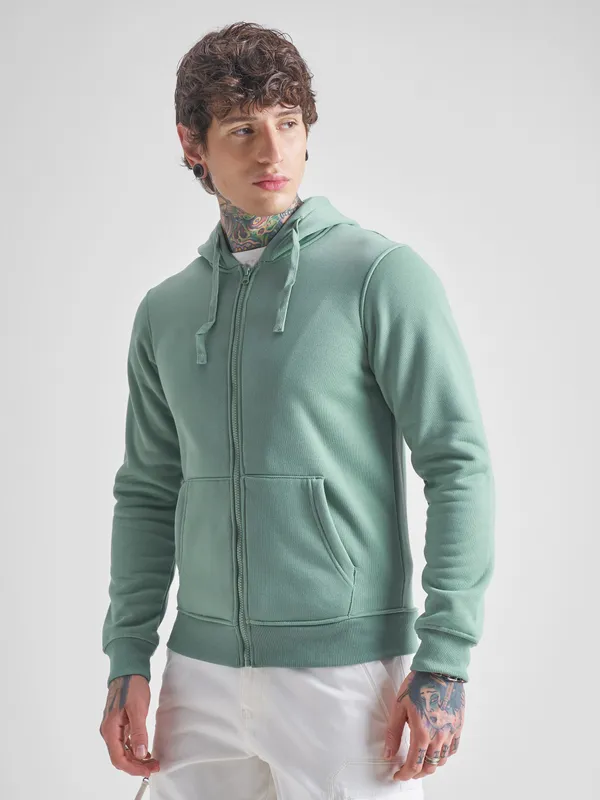 Highlander Men Blue Hooded Front-Open Sweatshirt