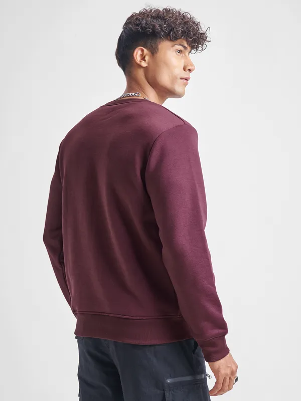 Highlander Men Burgundy Round Neck Pullover Sweatshirt