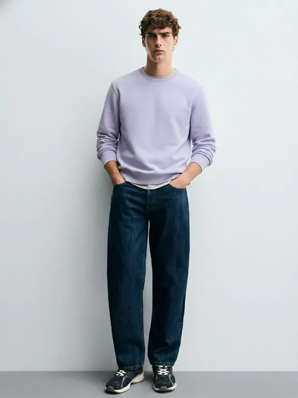Highlander Men Lavender Round Neck Pullover Sweatshirt