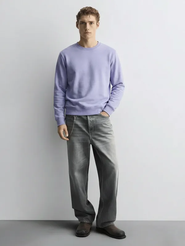 Highlander Men Lavender Round Neck Pullover Sweatshirt