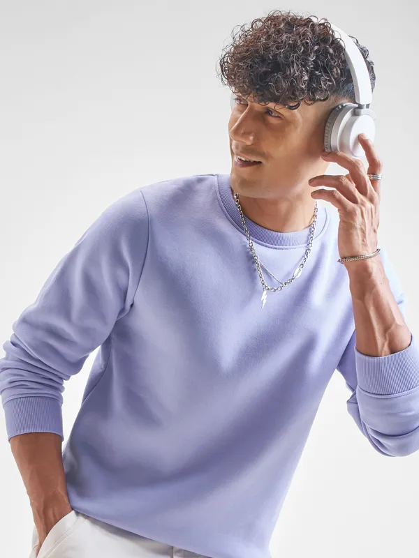 Highlander Men Lavender Round Neck Pullover Sweatshirt