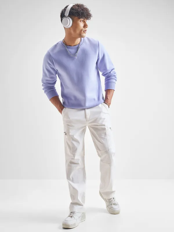 Highlander Men Lavender Round Neck Pullover Sweatshirt