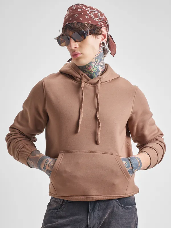 Highlander Men Beige Hooded Pullover Sweatshirt