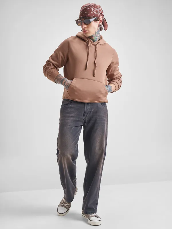 Highlander Men Beige Hooded Pullover Sweatshirt