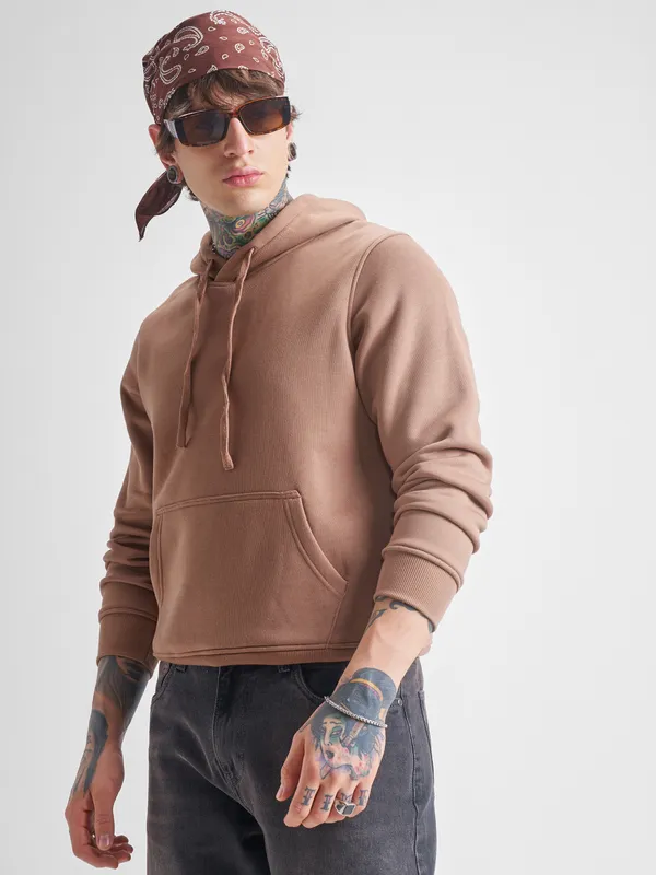 Highlander Men Beige Hooded Pullover Sweatshirt