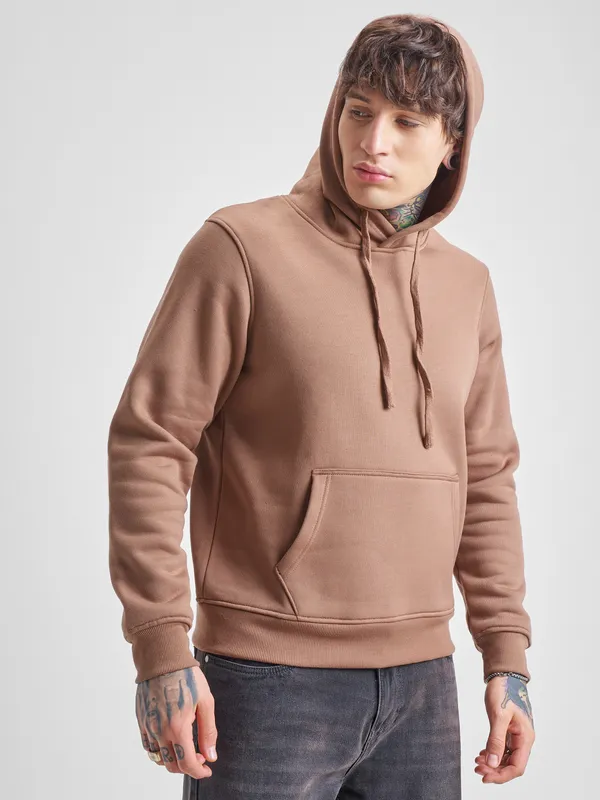 Highlander Men Beige Hooded Pullover Sweatshirt
