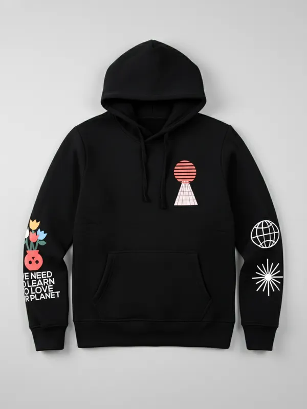 Highlander Men Black Hooded Pullover Sweatshirt