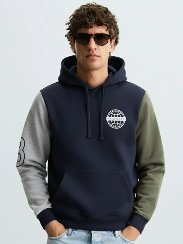 Highlander Men Navy Blue Hooded Pullover Sweatshirt