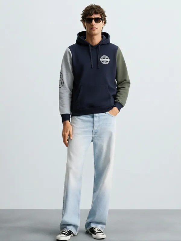 Highlander Men Navy Blue Hooded Pullover Sweatshirt