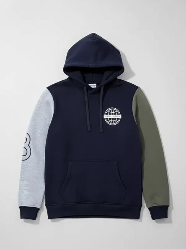 Highlander Men Navy Blue Hooded Pullover Sweatshirt