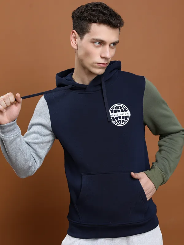 Highlander Men Navy Blue Hooded Pullover Sweatshirt