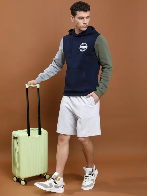 Highlander Men Navy Blue Hooded Pullover Sweatshirt