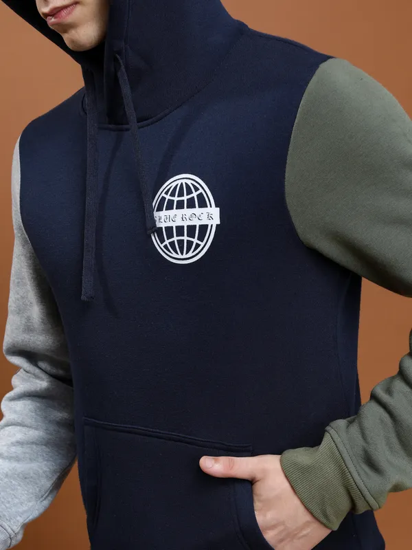 Highlander Men Navy Blue Hooded Pullover Sweatshirt