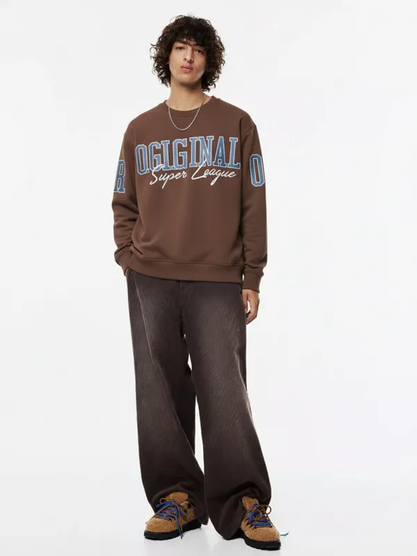 Highlander Men Brown Round Neck Pullover Sweatshirt