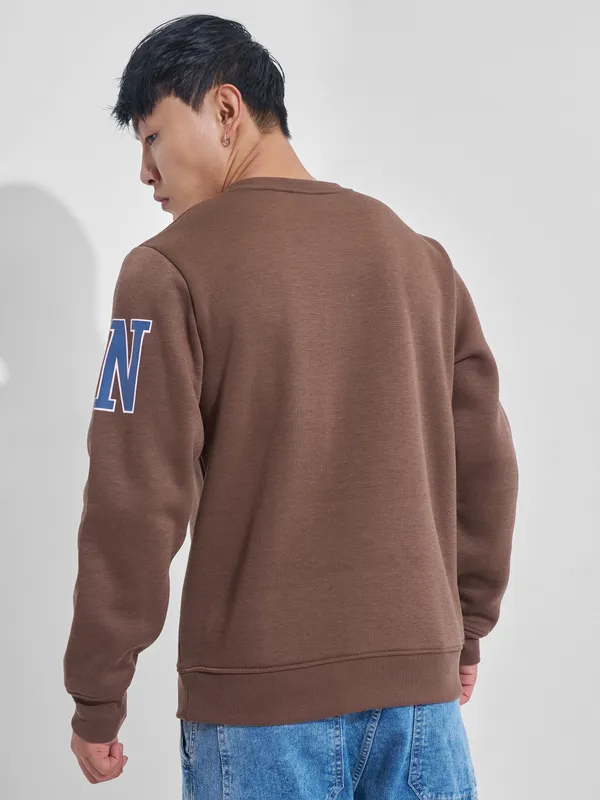 Highlander Men Brown Round Neck Pullover Sweatshirt