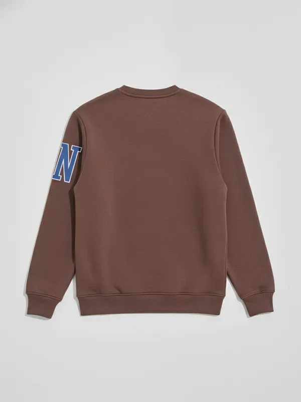 Highlander Men Brown Round Neck Pullover Sweatshirt