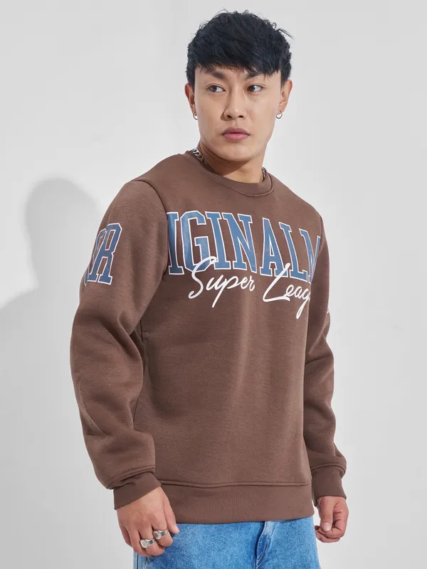 Highlander Men Brown Round Neck Pullover Sweatshirt