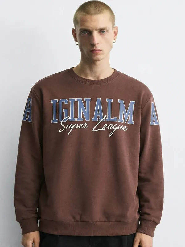 Highlander Men Brown Round Neck Pullover Sweatshirt