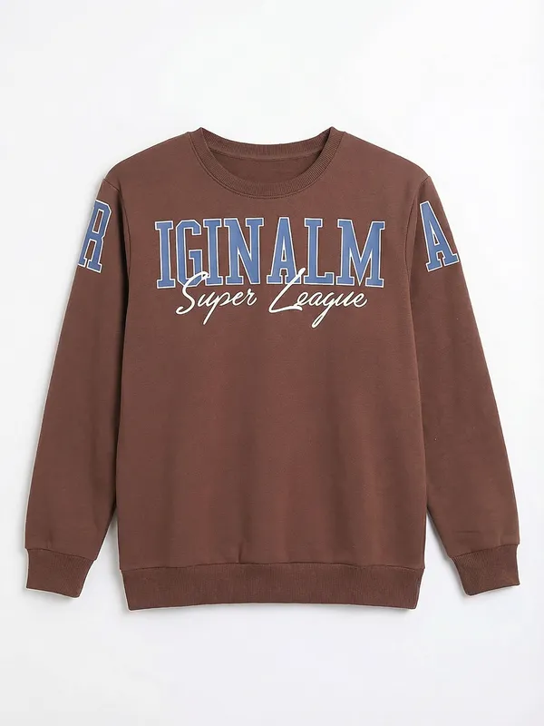 Highlander Men Brown Round Neck Pullover Sweatshirt