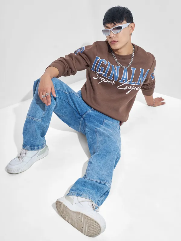 Highlander Men Brown Round Neck Pullover Sweatshirt